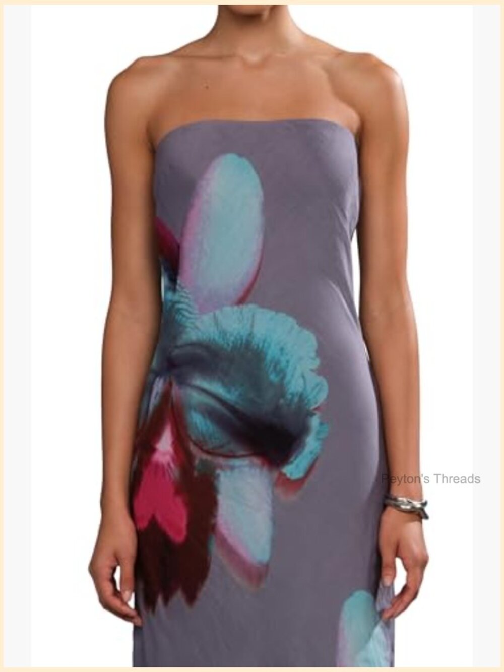 Linen Silk Shift Dress Square Neck Strapless Maxi Dress with Zipper Back - Picture 4 of 5